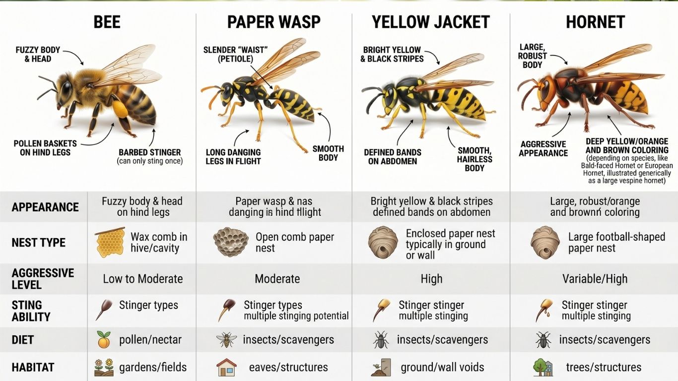 Wasps vs Hornet vs Yellow Jacket vs Bees | Best Guide 2026